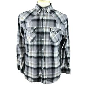 High Noon Western Cowboy Pearl Snap Flannel Shirt Mens Medium Regular Rodeo Farm